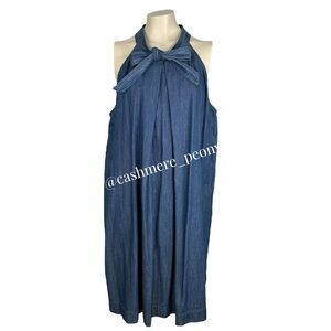 CeCe Cotton Tie-Neck Chambray Denim Dress Size 14